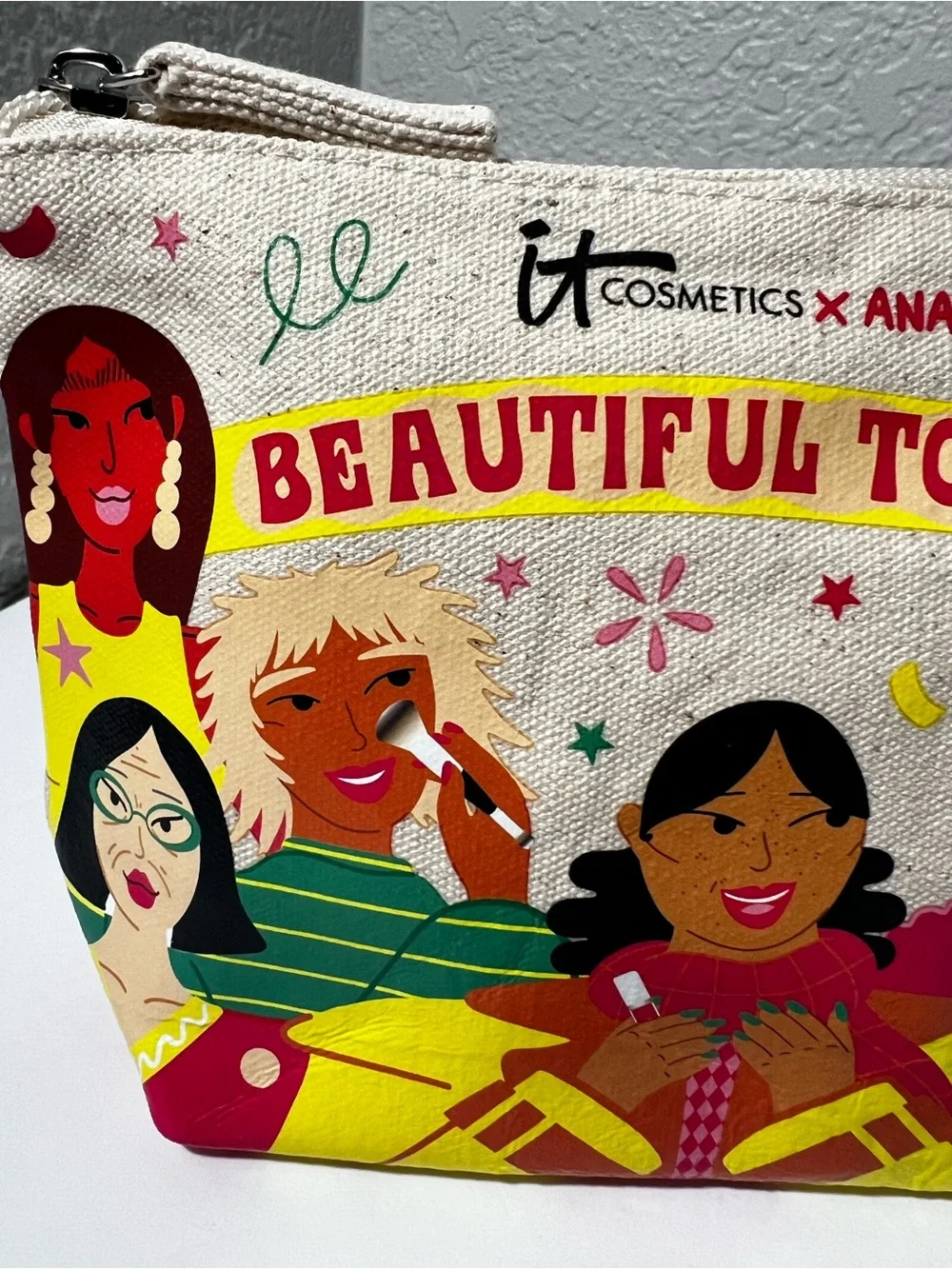 IT Cosmetics x Ana Jaks Beautiful Together Canvas Makeup Cosmetic Bag Pouch